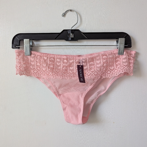 Adore Me Nymphadora Balconette Bra & Matching Cheeky Panty NEW Lace  Hearts Pink - Picture 9 of 11